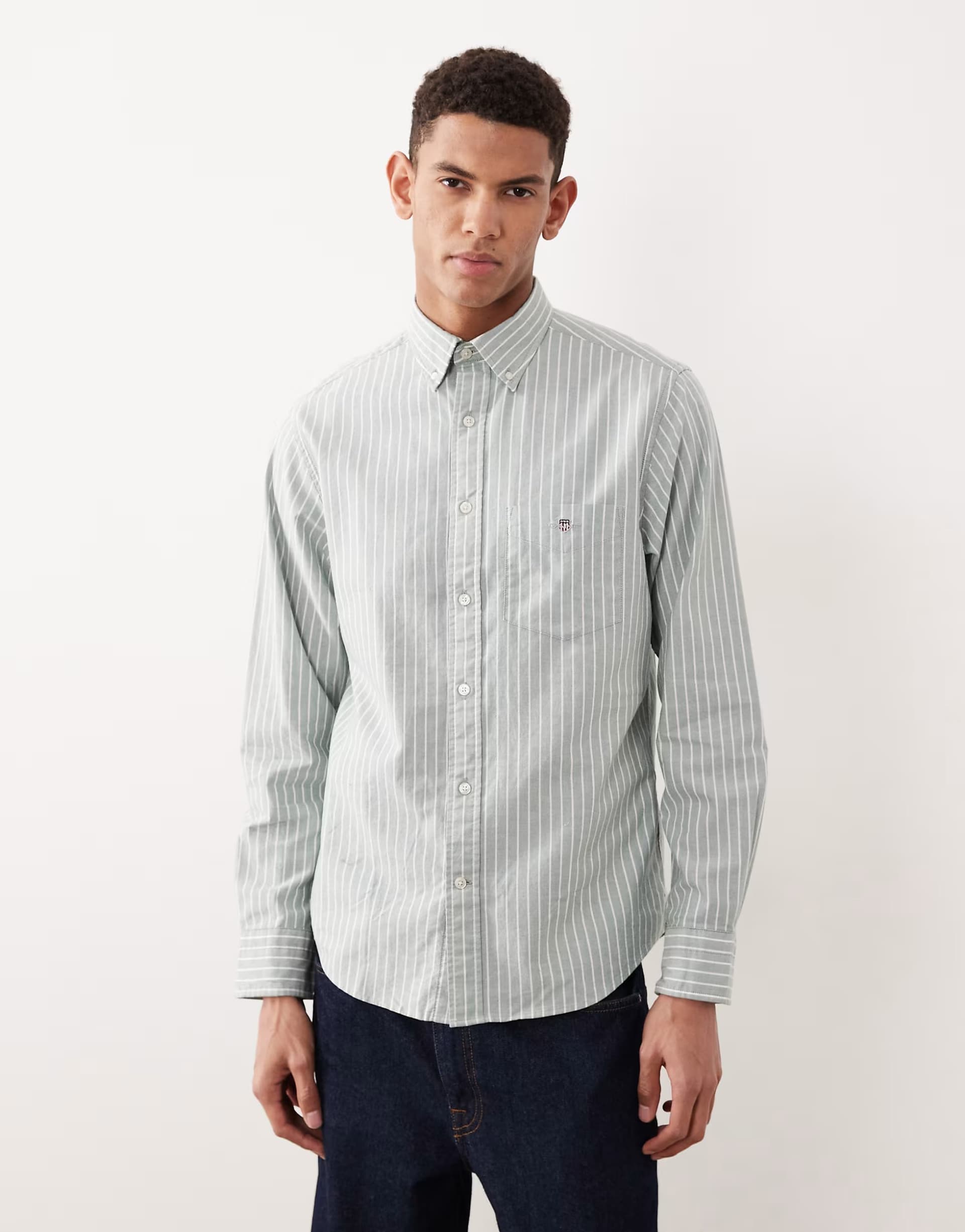 ASOS Gant regular oxford shirt in green pinstripe