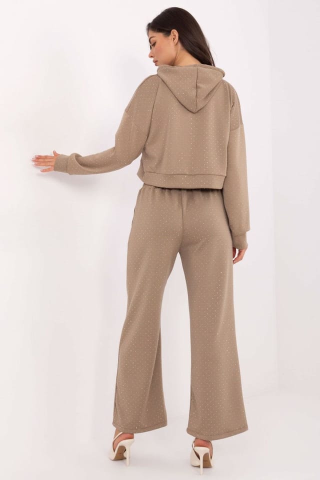 Love Lace Love Lace Women's Viscose Jet Set Hoodie & Wide Pants in Taupe - 3