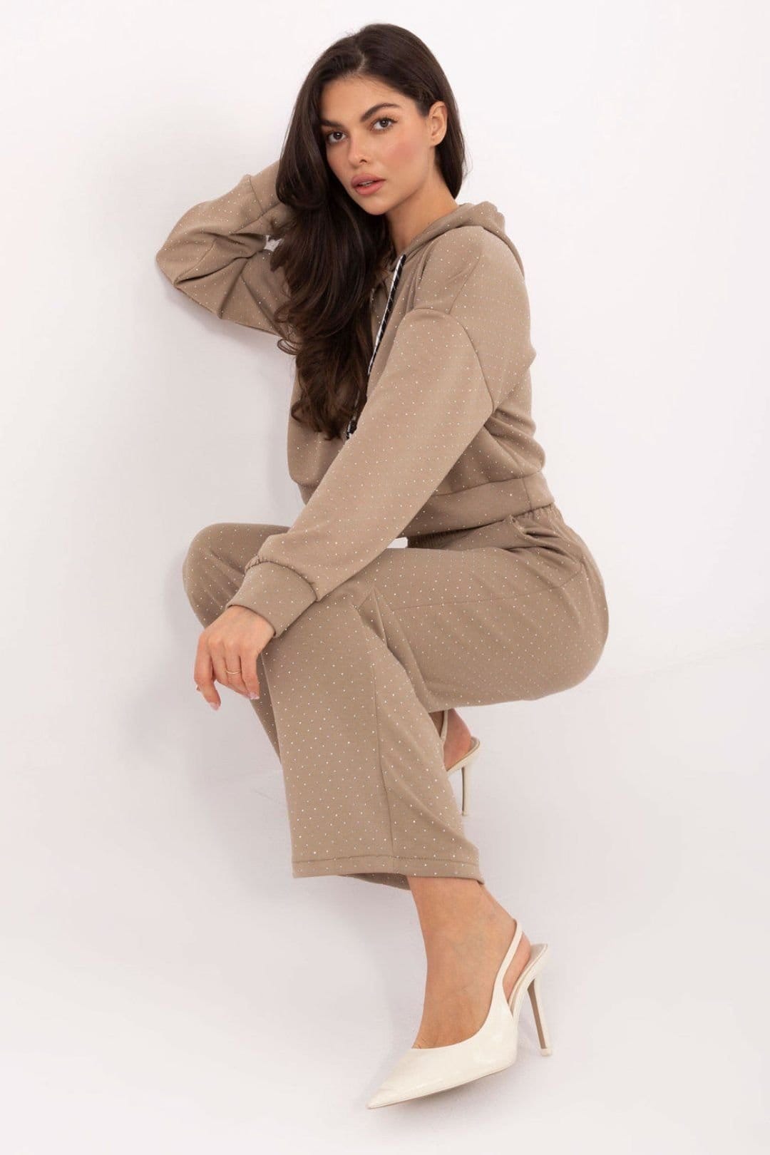 Love Lace Love Lace Women's Viscose Jet Set Hoodie & Wide Pants in Taupe - 4