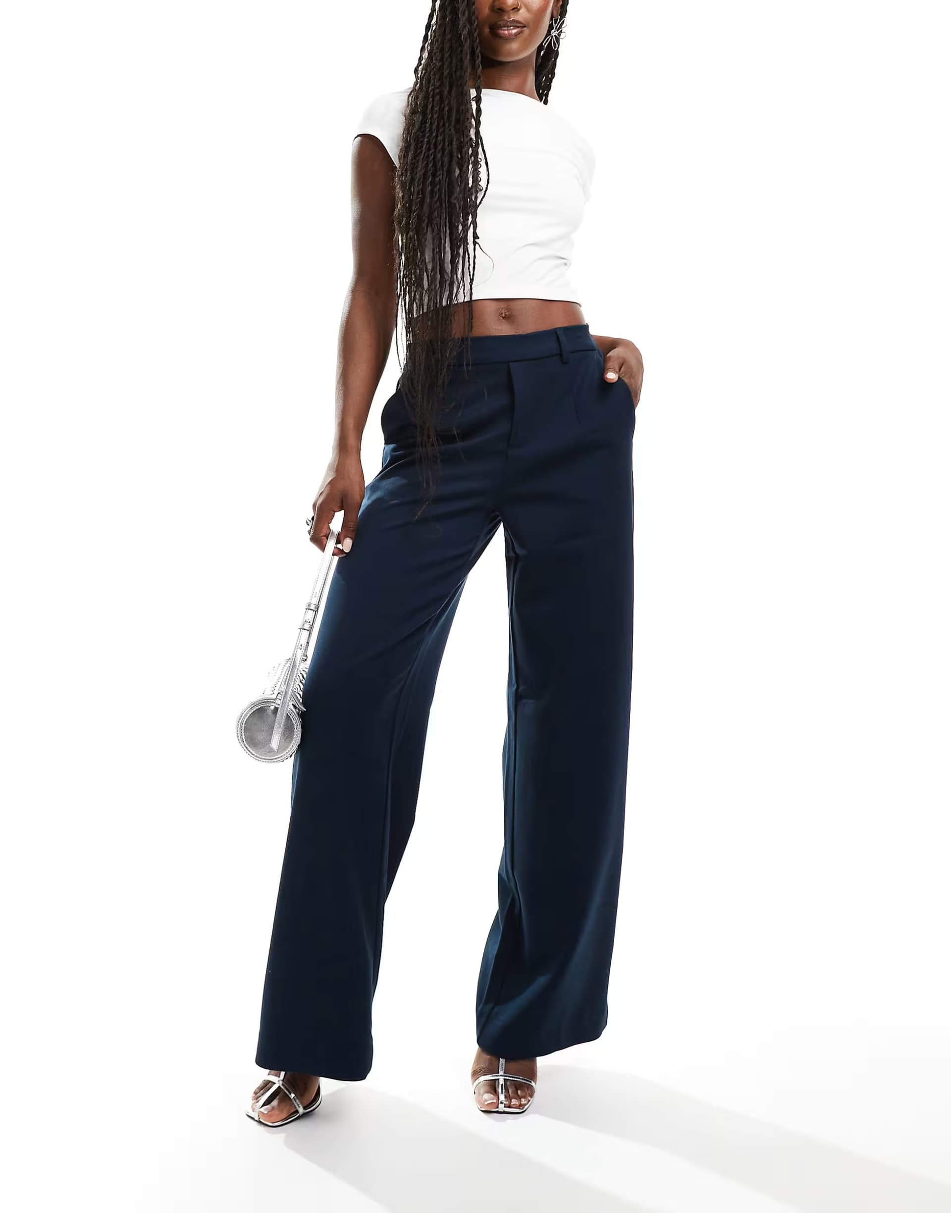 ASOS Object wide leg tailored trouser in navy 