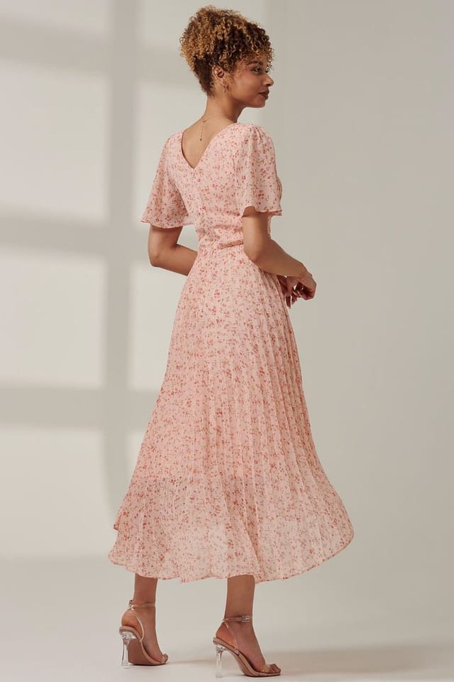 Jolie Moi Jolie Moi Women's Meagan V-Neck Chiffon Maxi Dress in Light Pink - 2