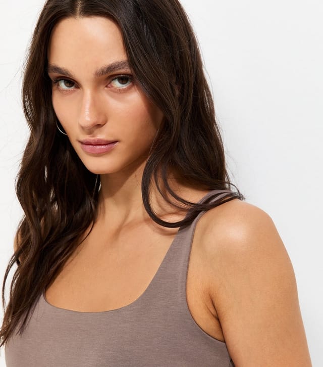 New Look Women's Brown Cotton Rich Square Neck Vest Top New Look - 2