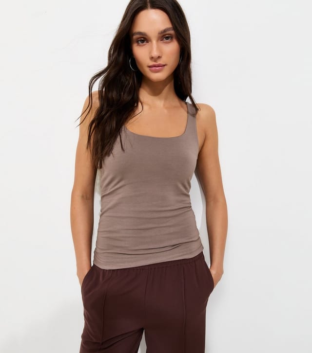 New Look Women's Brown Cotton Rich Square Neck Vest Top New Look - 3