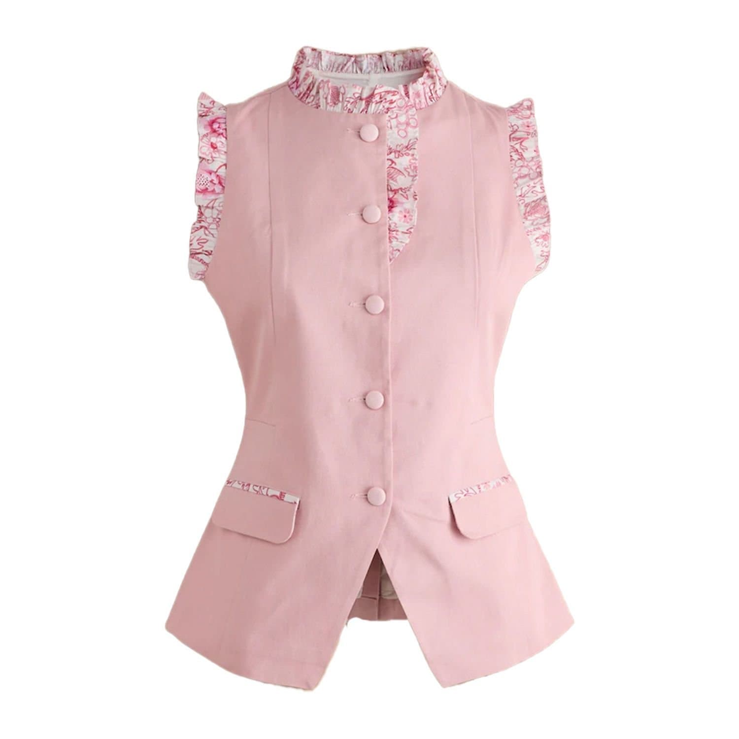 Cath Kidston Cath Kidston Women's Contrast Cotton Ruffle Neck Waistcoat in Pink