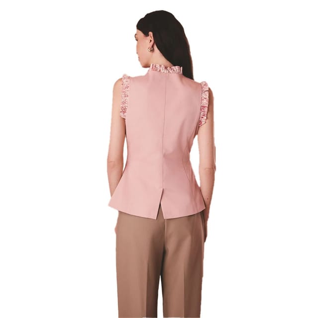 Cath Kidston Cath Kidston Women's Contrast Cotton Ruffle Neck Waistcoat in Pink - 2