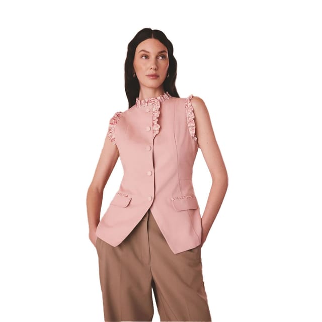 Cath Kidston Cath Kidston Women's Contrast Cotton Ruffle Neck Waistcoat in Pink - 3