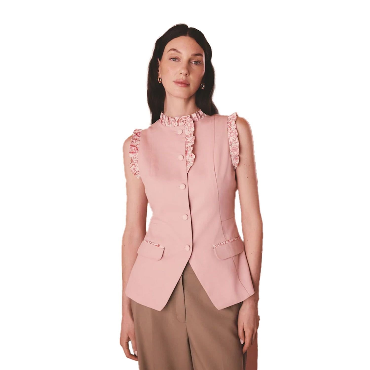 Cath Kidston Cath Kidston Women's Contrast Cotton Ruffle Neck Waistcoat in Pink - 4