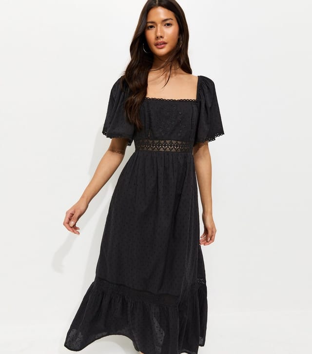 New Look Women's Black Dobby Square Neck Midi Dress New Look - 2