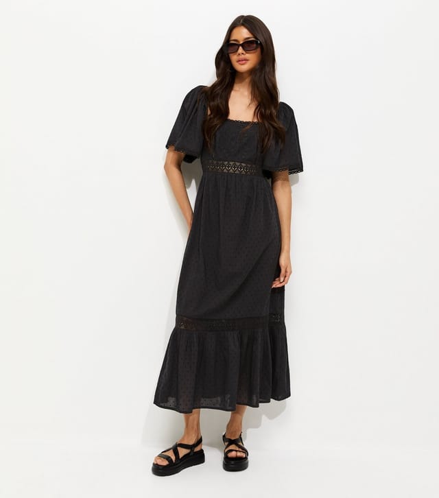 New Look Women's Black Dobby Square Neck Midi Dress New Look - 3