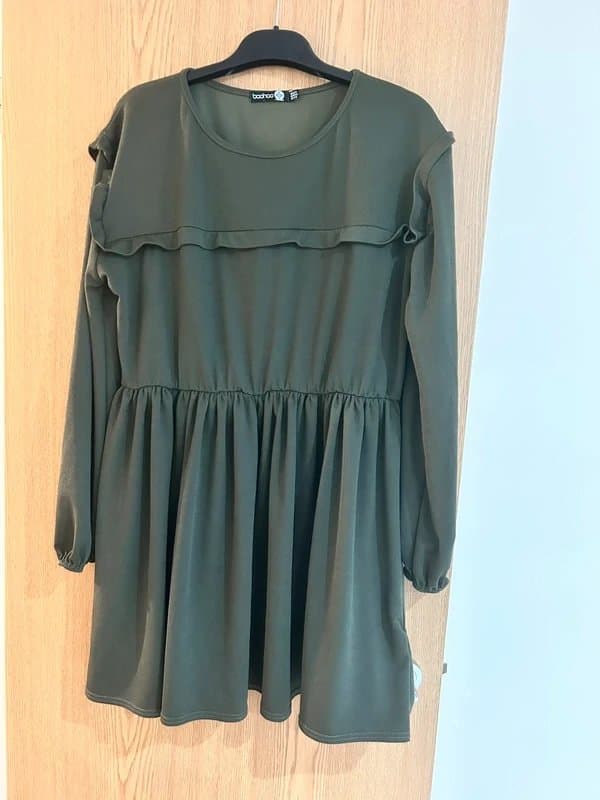 Boohoo Boohoo Khaki Mini Dress with Frills - Size 24 but fits more a size 22