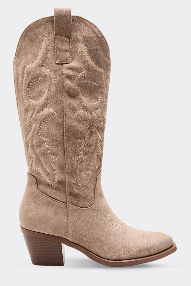 EGO EGO Women's Western Cowboy Embroidered Faux Suede Block Heel Boots in Light Beige - 3