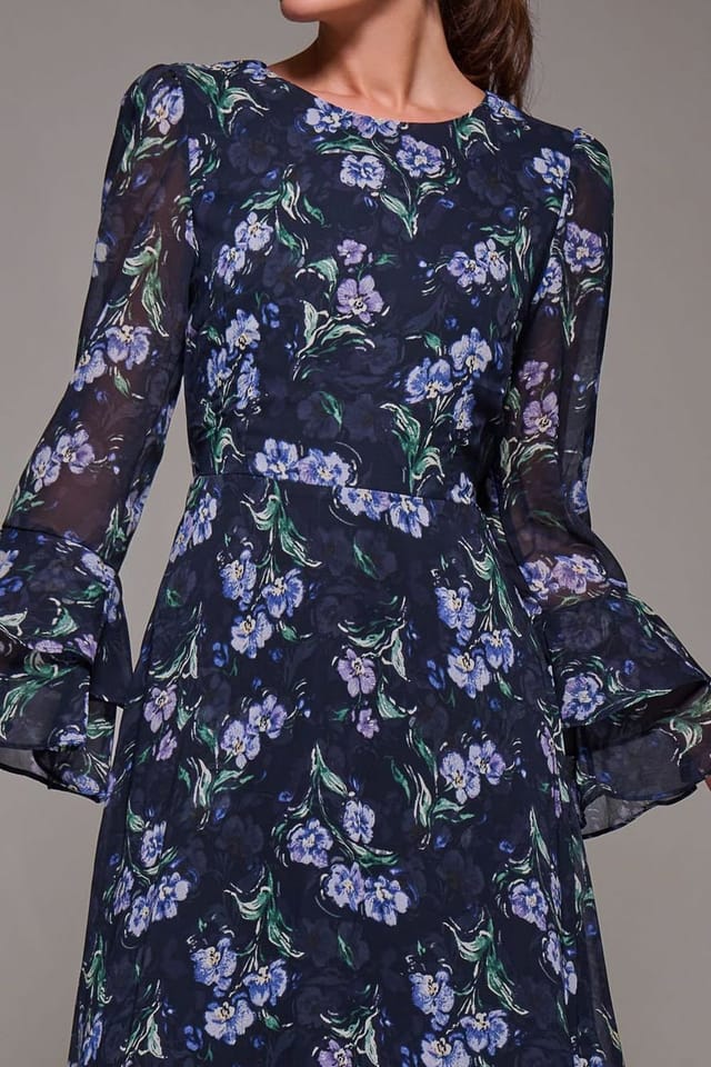 Jolie Moi Jolie Moi Women's Long Sleeve Chiffon Frill Midaxi Dress in Navy - 3