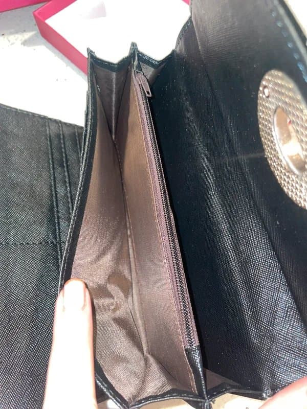 superbia Italy Brand NEW in box gorgeous black patent leather purse with diamanté clasps wallet
