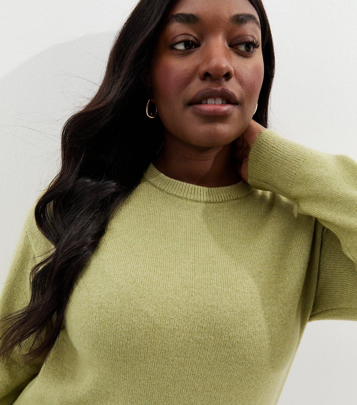 New Look Women's Plus Size Light Green Crew Neck Split Hem Jumper Curves New Look