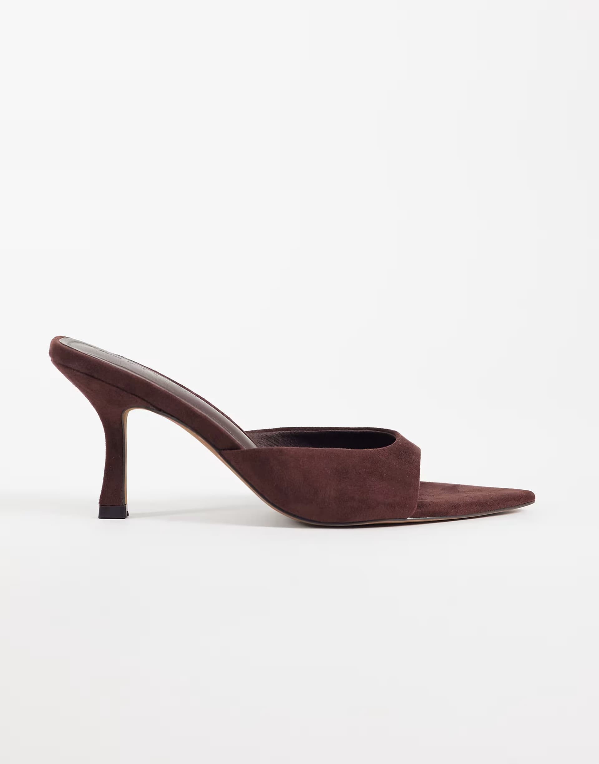 ASOS ASOS DESIGN Hotline pointed heeled mules in chocolate suedette
