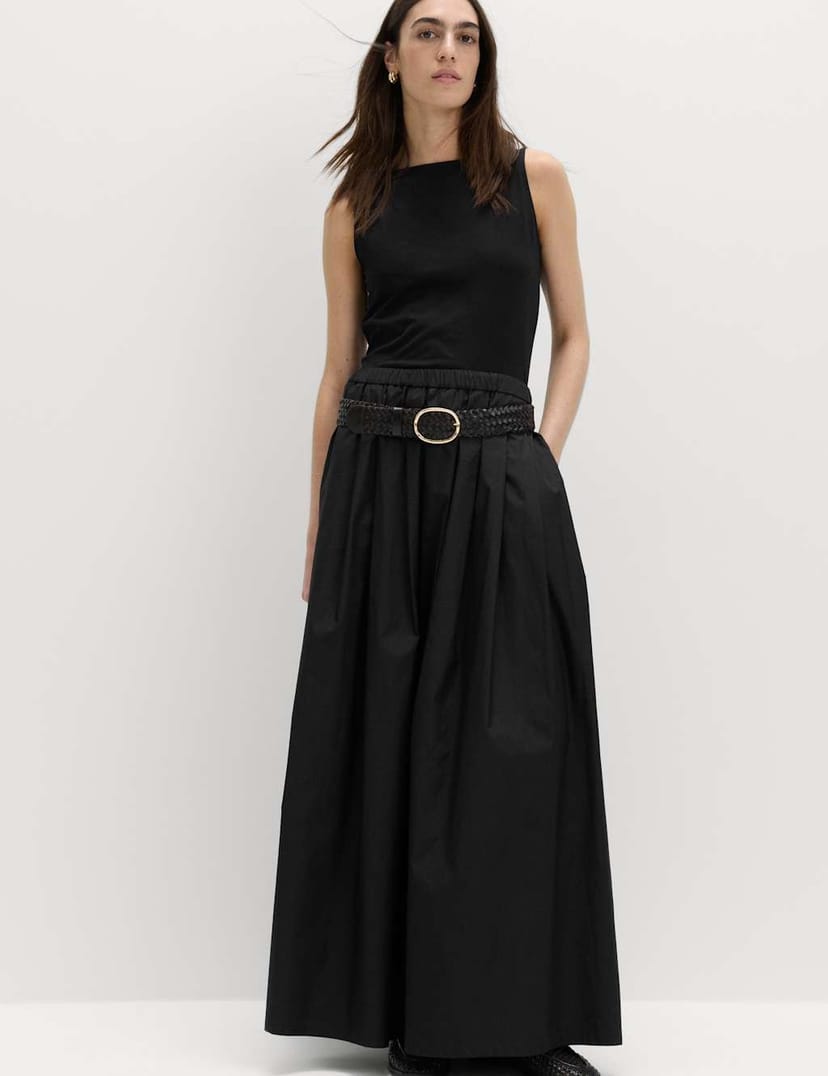 Marks & Spencer M&S Pure Cotton Pleated Maxi Skirt Black - 1