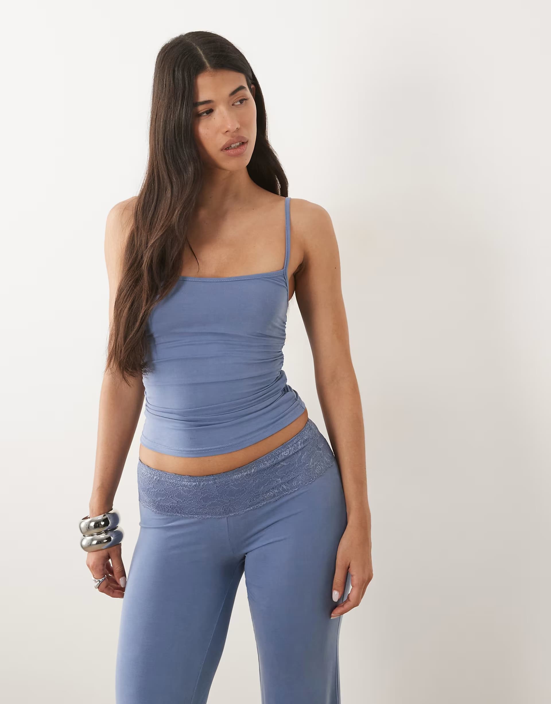 ASOS Motel Achara ruched cami top in dusty blue co-ord