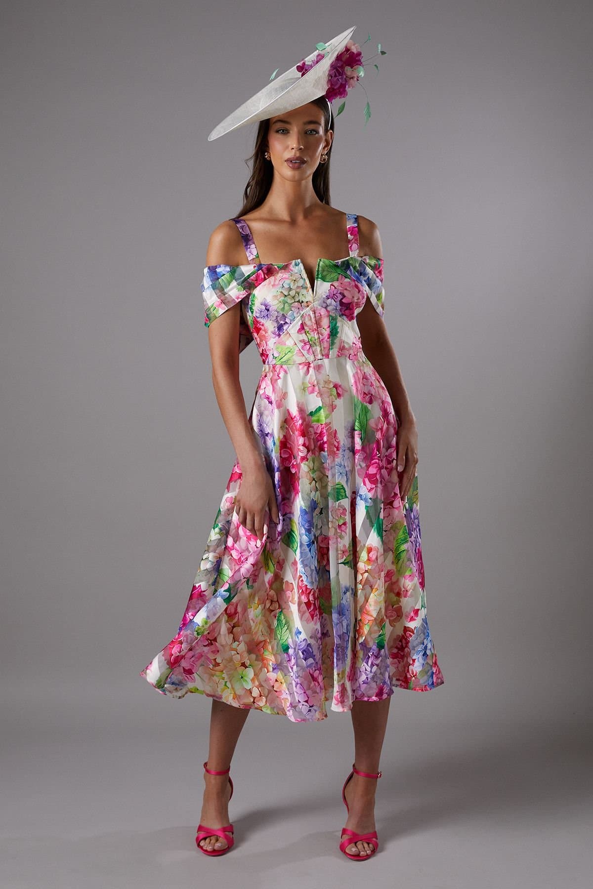 Coast Coast Women's Lisa Tan Printed Organza Bardot Midi Dress