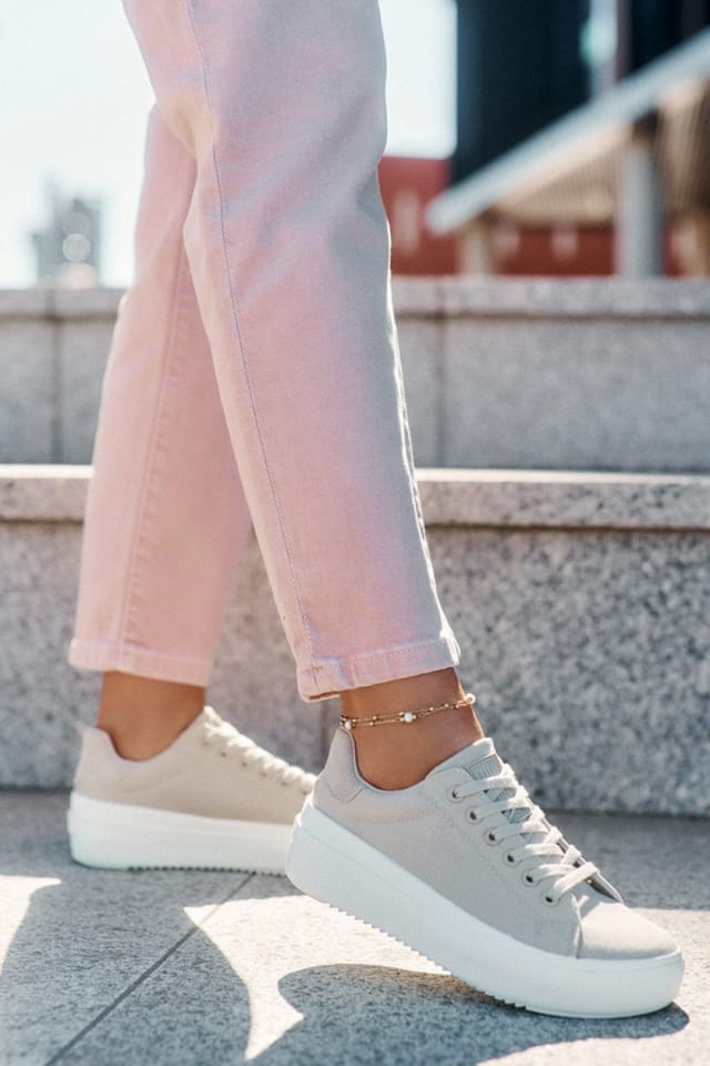 Love Lace Love Lace Women's Big Star Platform Sneakers Textile Upper Everyday Comfort in Beige - 3