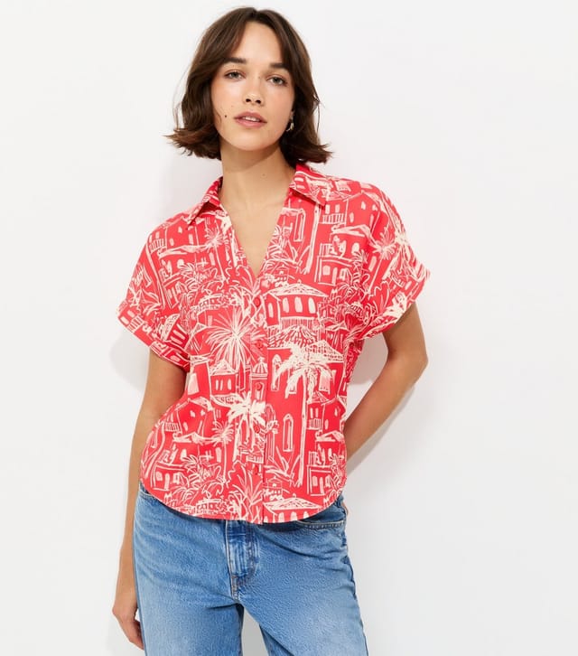New Look Women's Red House Print Short Sleeve Shirt New Look - 2