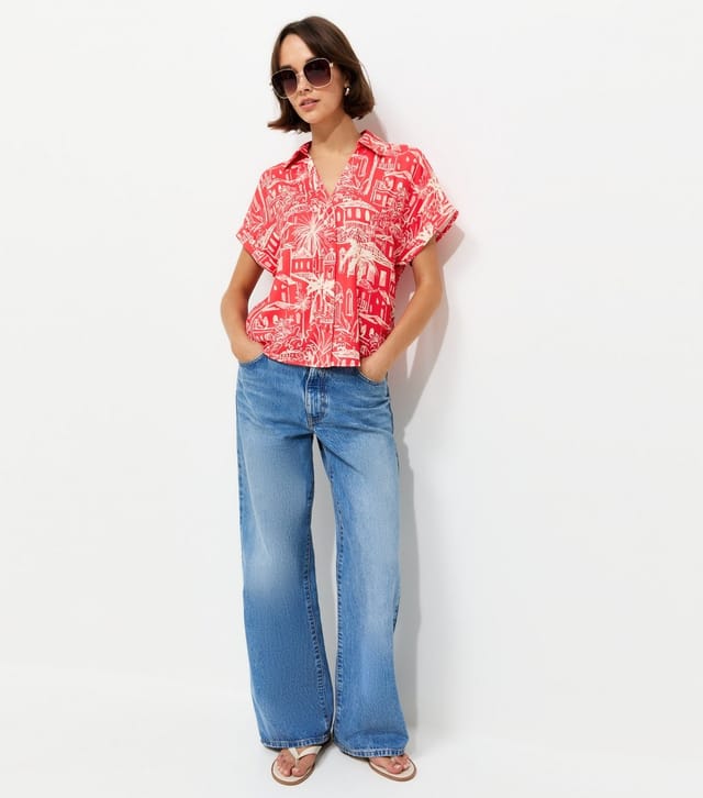 New Look Women's Red House Print Short Sleeve Shirt New Look - 3