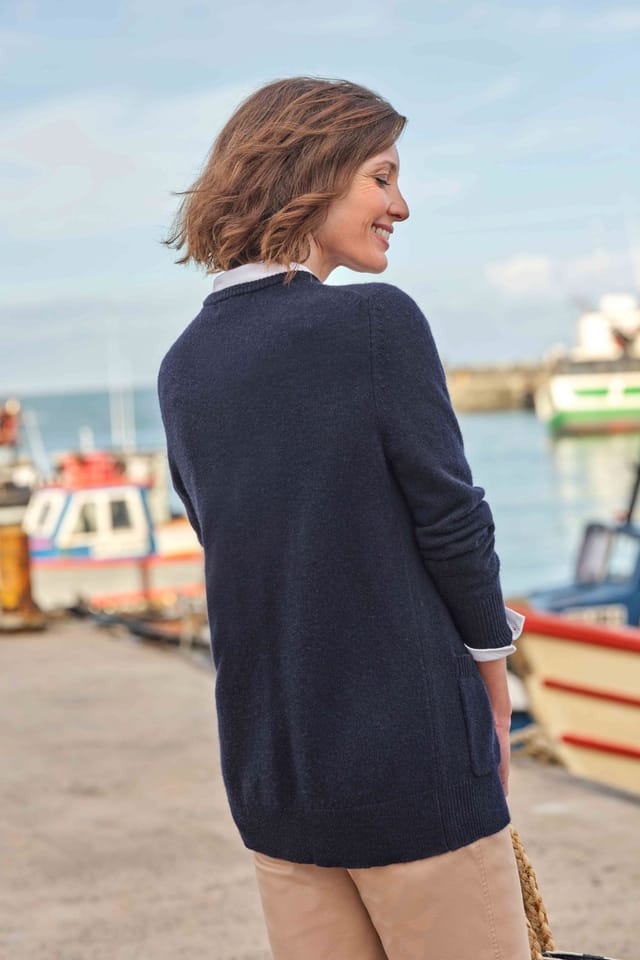 WoolOvers WoolOvers Women's Lambswool Crew Neck Cardigan in Dark Navy - 3