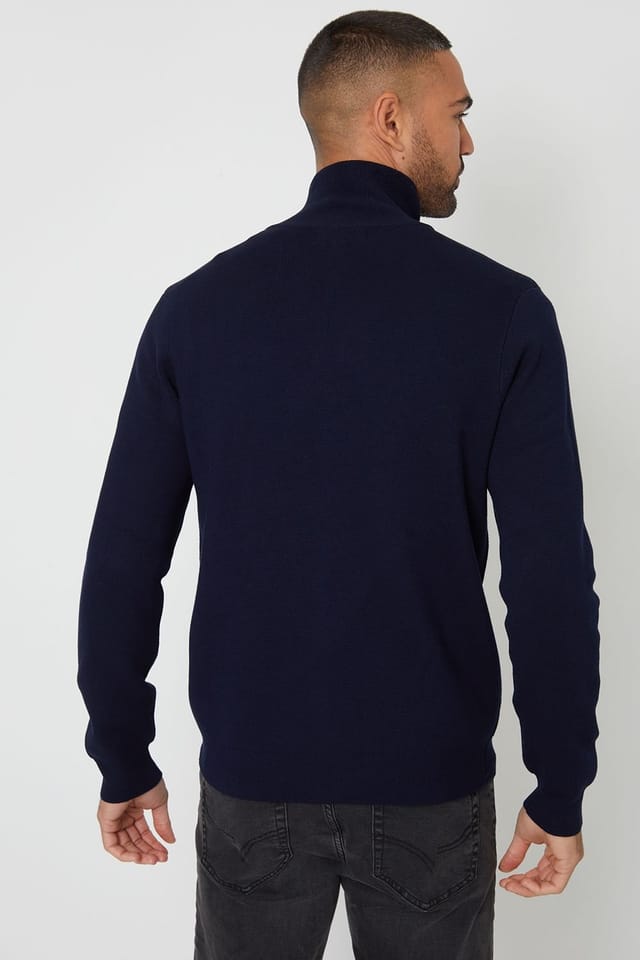 Threadbare Threadbare Men's 'Wynnstay' Zip-Through Funnel Neck Knitted Cardigan in Navy - 2