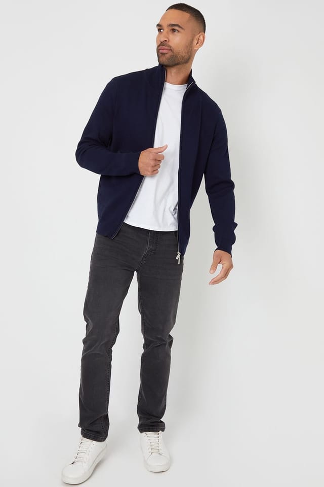 Threadbare Threadbare Men's 'Wynnstay' Zip-Through Funnel Neck Knitted Cardigan in Navy - 3