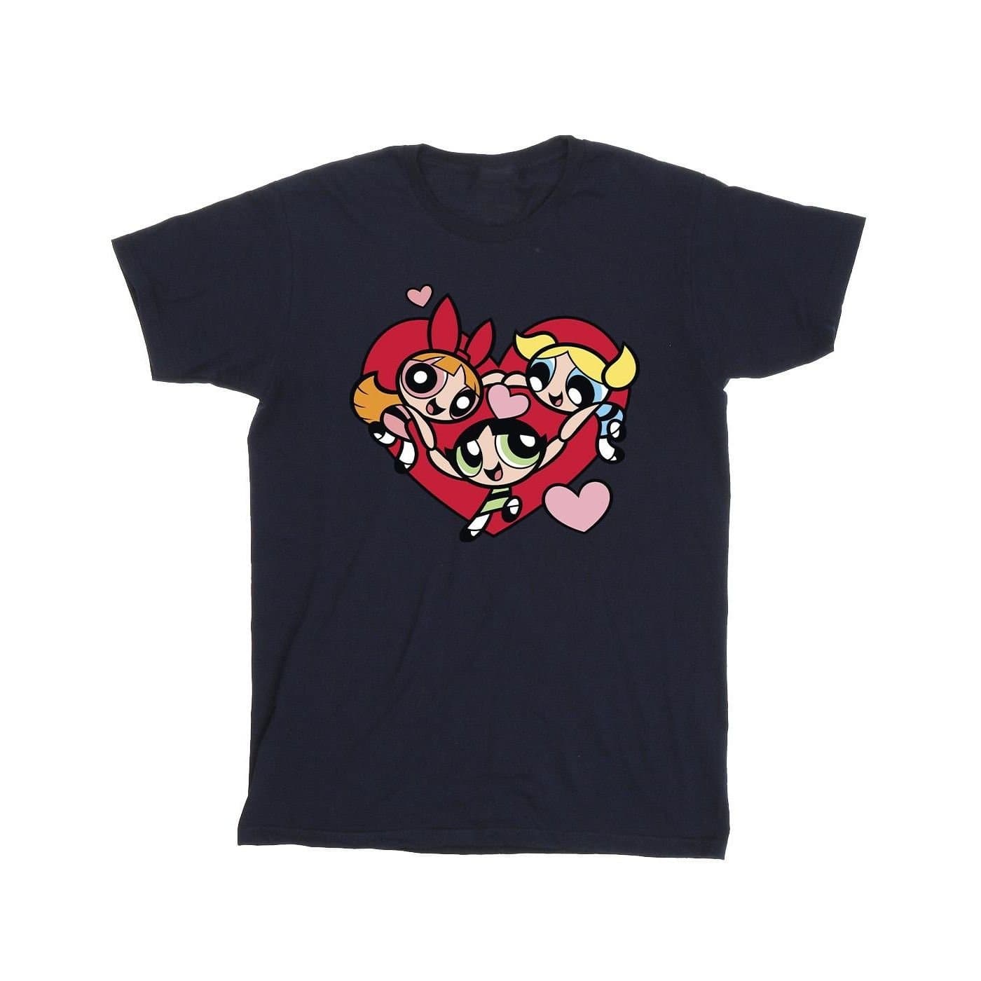 Powerpuff Girls Powerpuff Girls Men's Holding Hands Heart Cotton T-Shirt in Navy