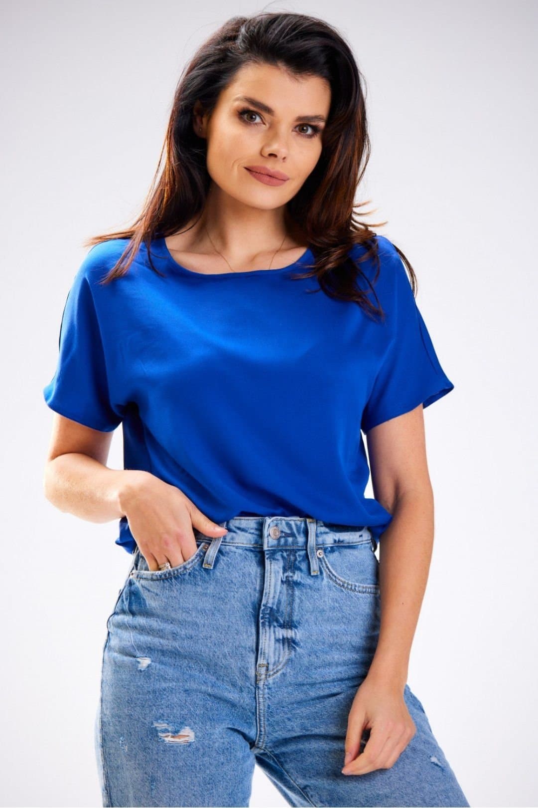Love Lace Love Lace Women's Breathable Viscose Summer Blouse with Simple Cut in Blue