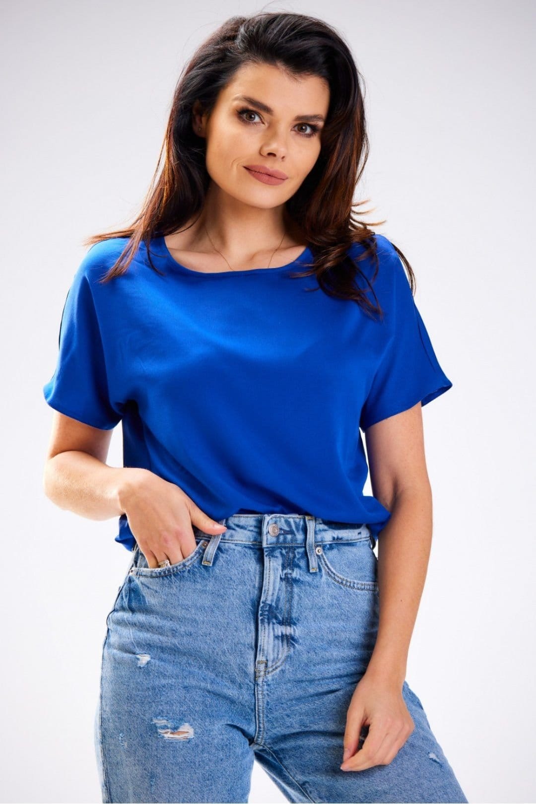 Love Lace Blue Viscose Short-Sleeve Blouse