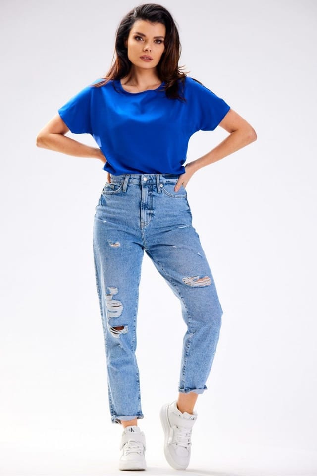 Love Lace Love Lace Women's Breathable Viscose Summer Blouse with Simple Cut in Blue - 2