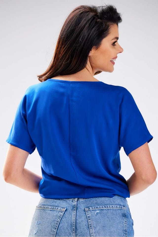 Love Lace Love Lace Women's Breathable Viscose Summer Blouse with Simple Cut in Blue - 3