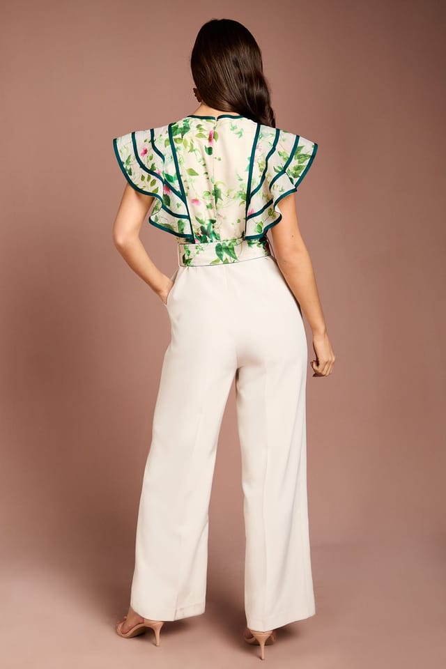Coast Coast Women's Ruffle Shoulder Printed Floral Jumpsuit in Ivory - 3