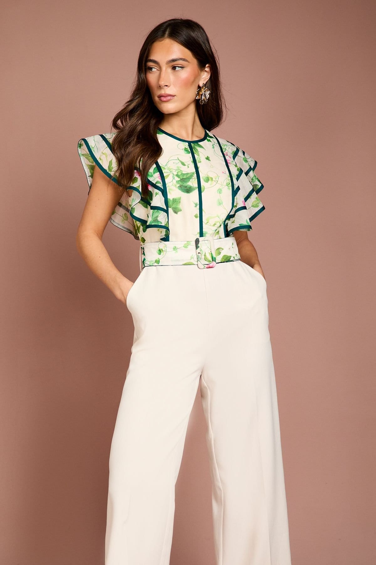 Coast Coast Women's Ruffle Shoulder Printed Floral Jumpsuit in Ivory - 4