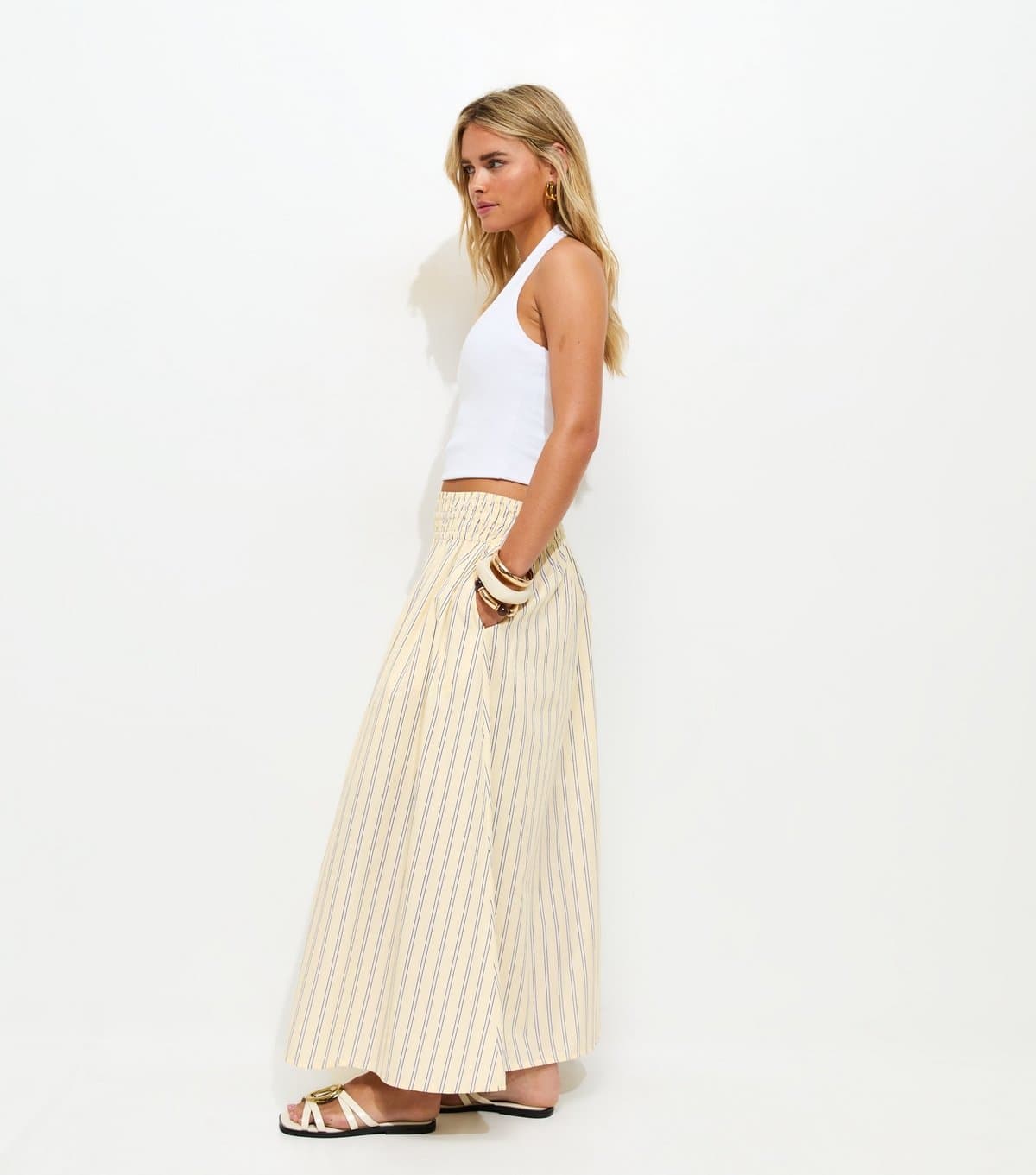 New Look Women's Petite Yellow Striped Circle Skirt New Look