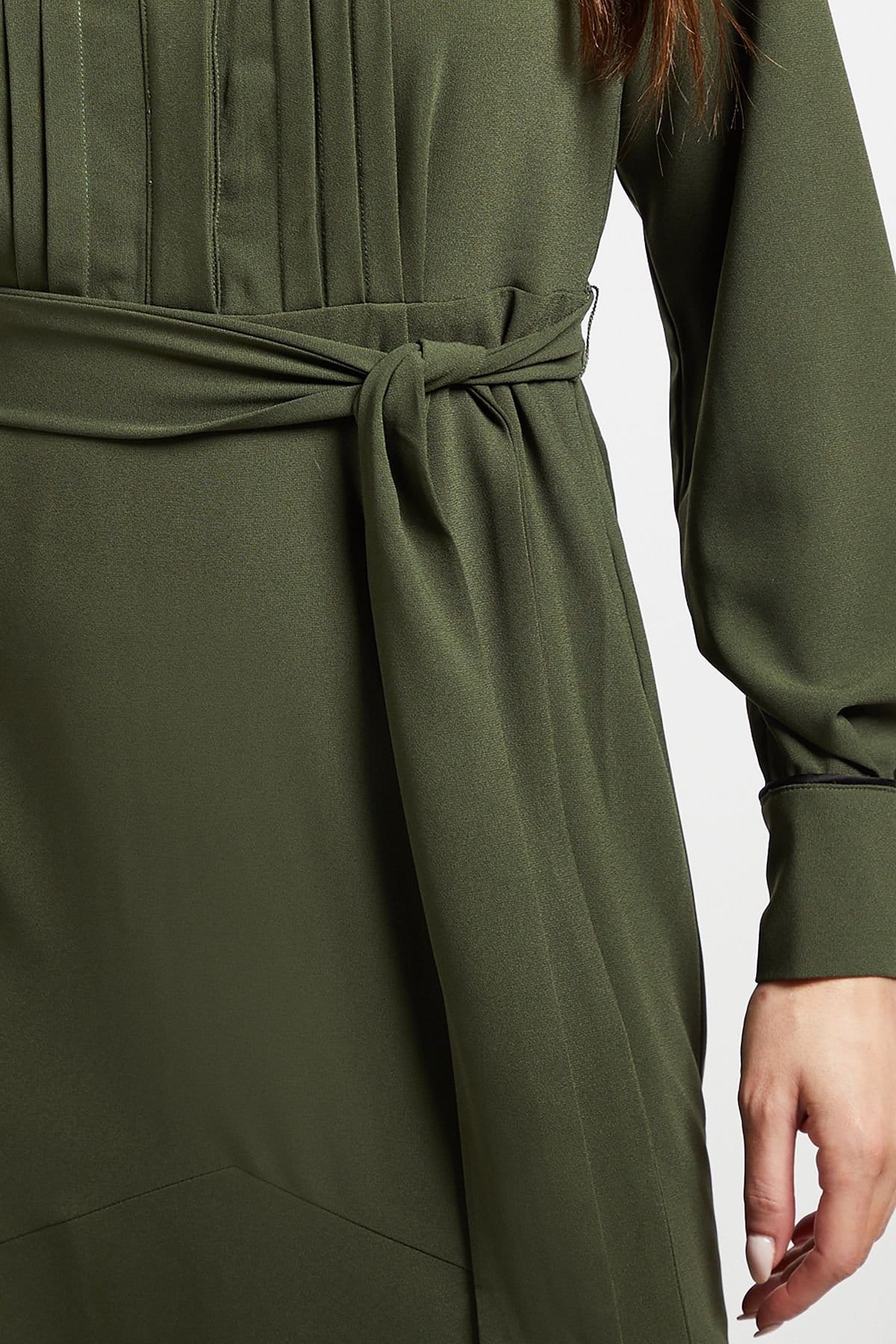 Wallis Wallis Women's Pintuck Detail Midi Shirt Dress in Khaki - 4