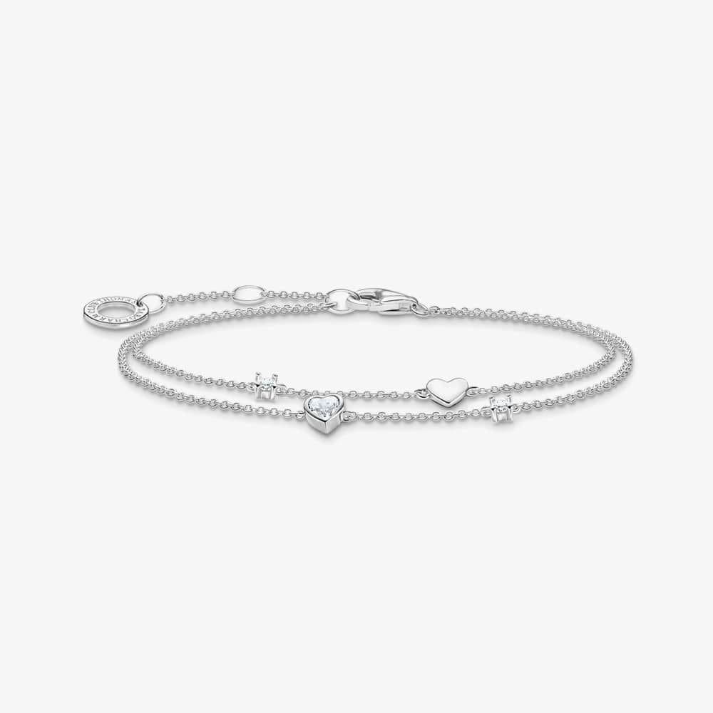 Thomas Sabo THOMAS SABO Women's Silver Stone Set Heart Double Row Bracelet A2057-051-14-L19V