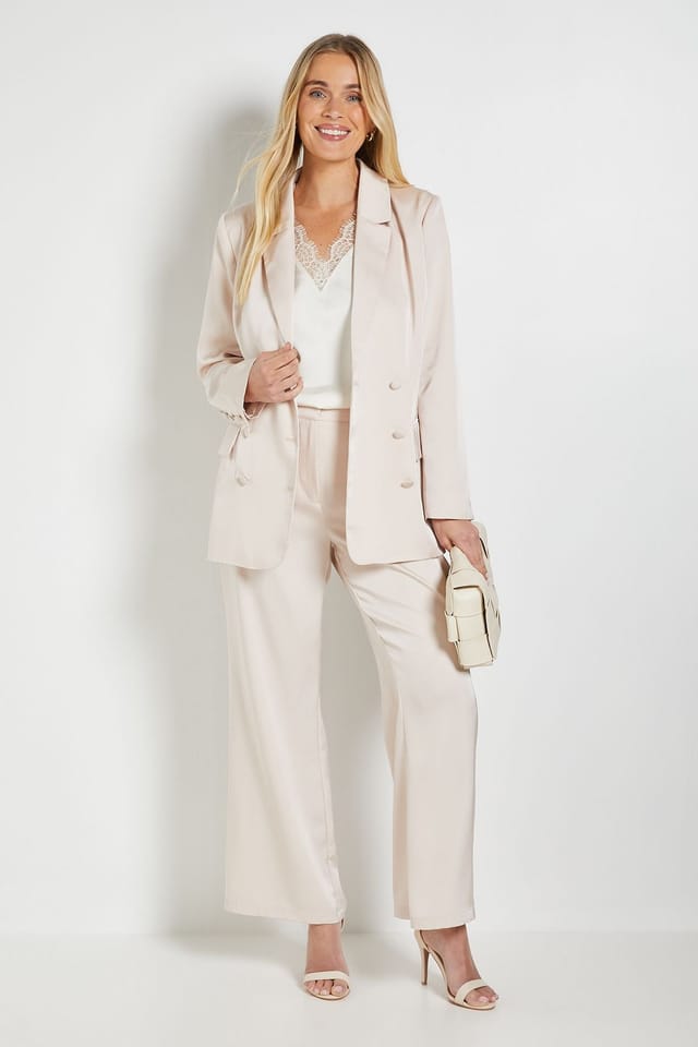 Wallis Wallis Women's Petite Satin Double Breasted Blazer Coord in Champagne - 2