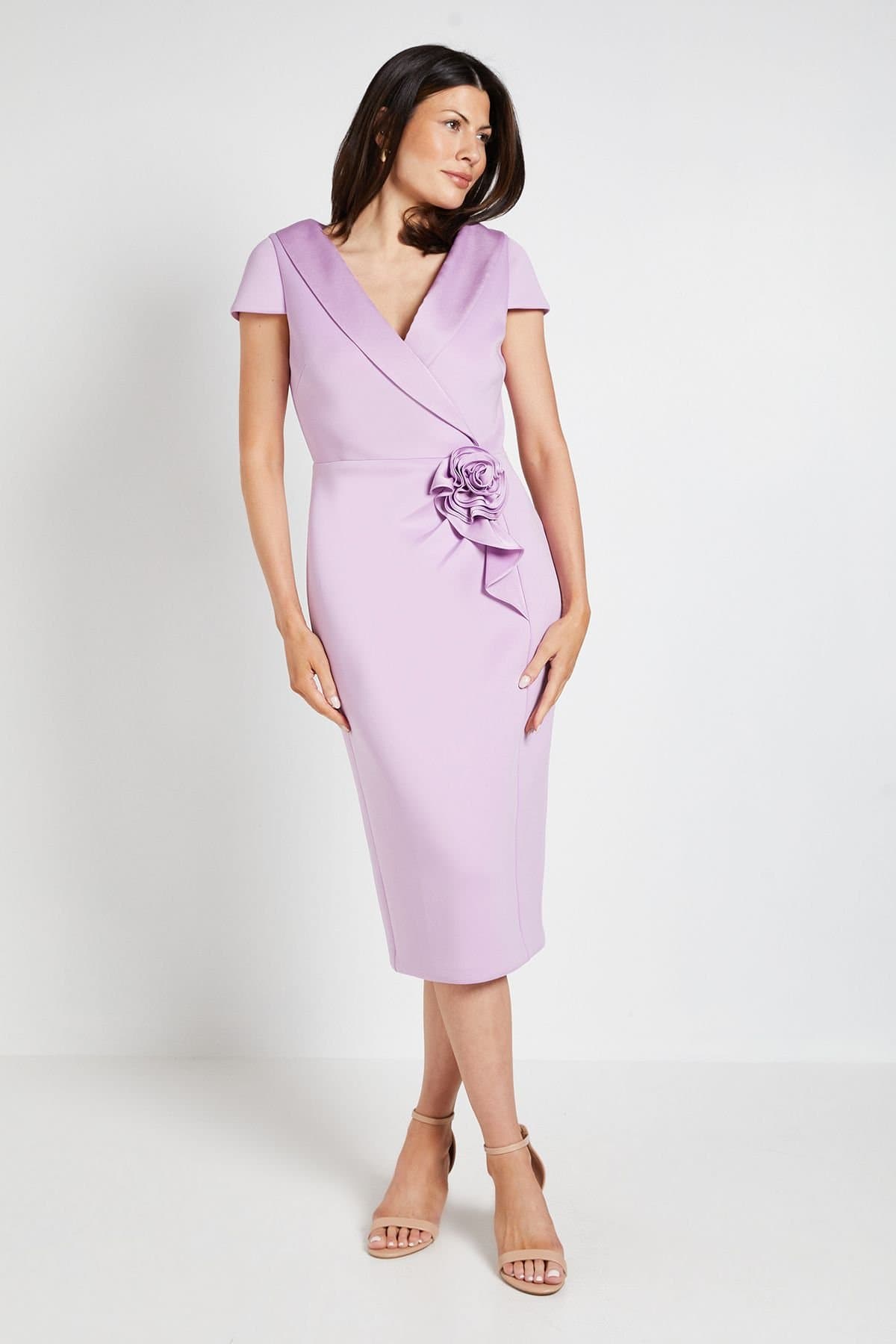 Wallis Wallis Women's Occasion Scuba Corsage Midi Dress in Mauve