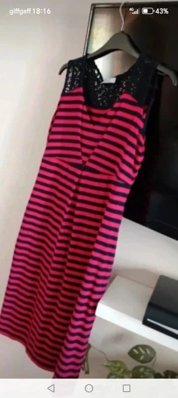 Per Una Ladies Per una m&s size 14 pink black stripes lace detail dress
