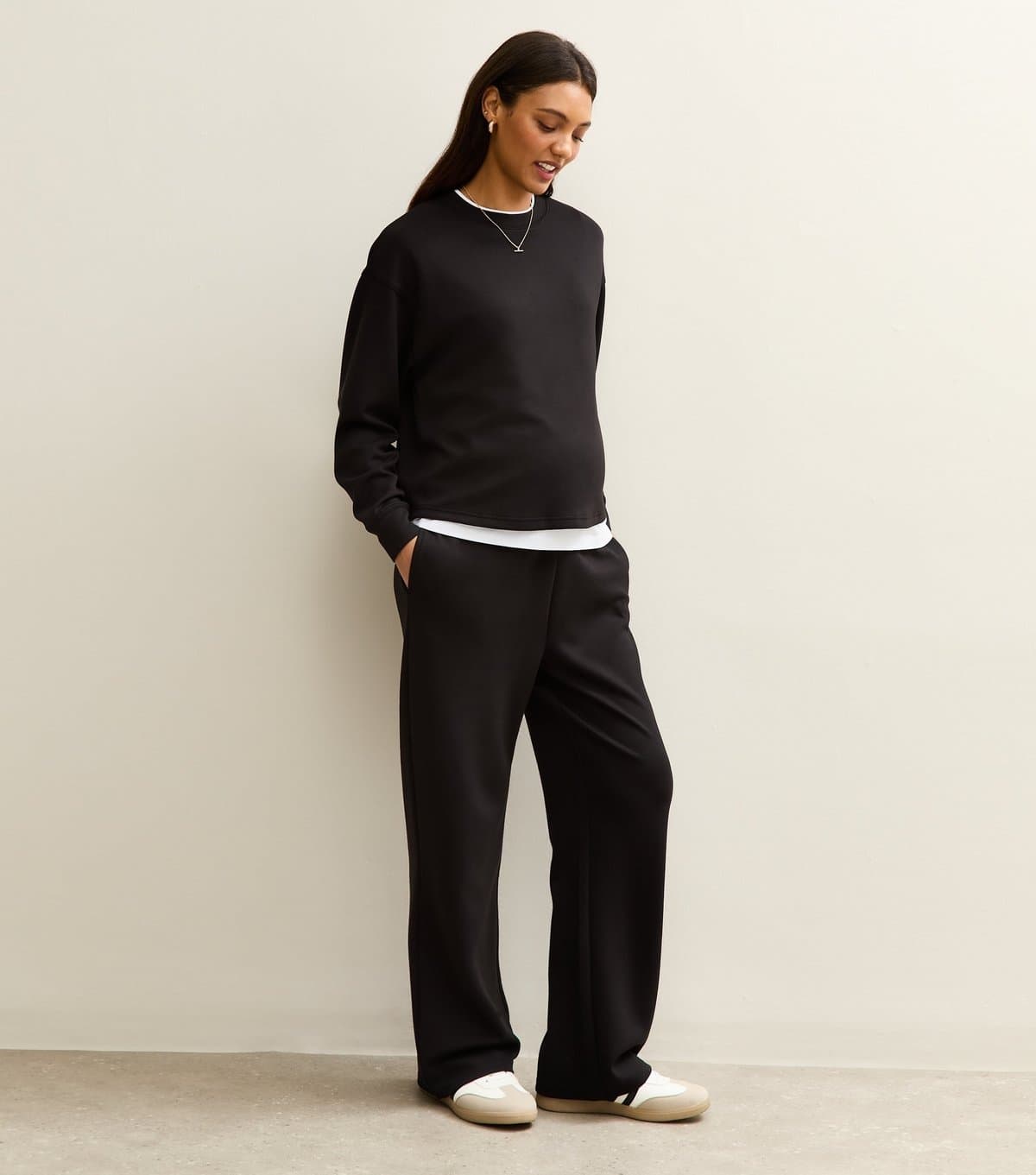 New Look New Look Maternity Premium Black Jersey Wide Leg Joggers