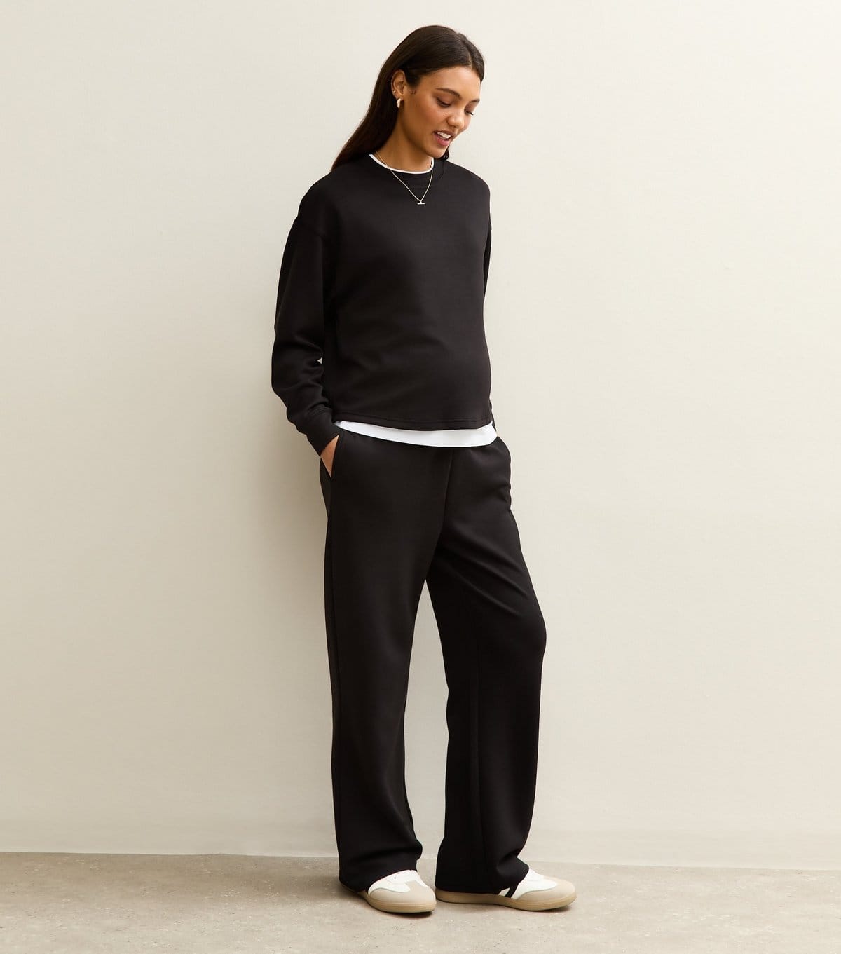 New Look Maternity Premium Black Jersey Wide Leg Joggers
