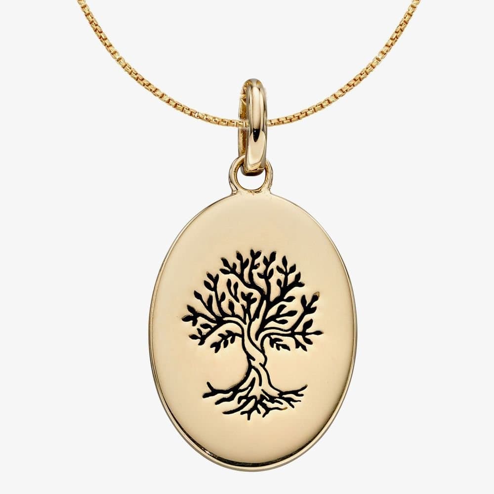 T.H.Baker T.H.Baker Women's 9ct Yellow Gold Oval Oxidised Tree of Life Necklace GP2280 GN141