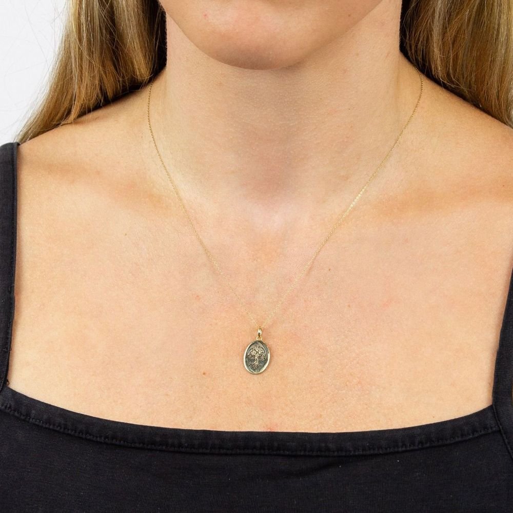 T.H.Baker T.H.Baker Women's 9ct Yellow Gold Oval Oxidised Tree of Life Necklace GP2280 GN141 - 2