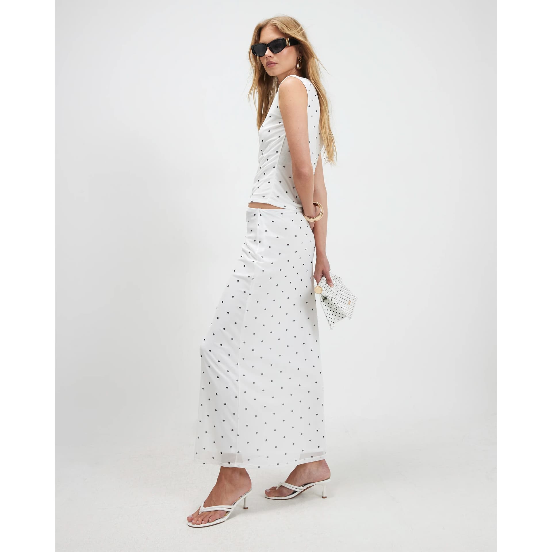 River Island River Island Womens White Spot Print Mesh Maxi Skirt