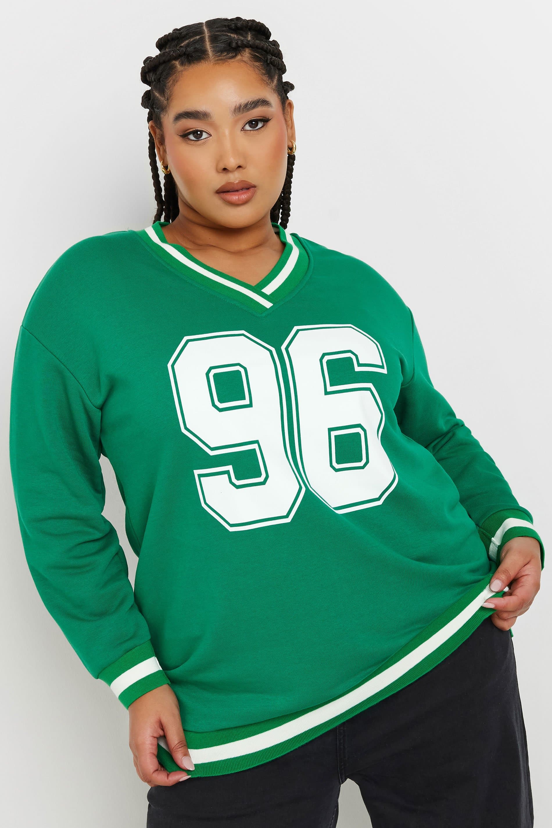 Yours Plus Size Green '96' Varsity Sweatshirt