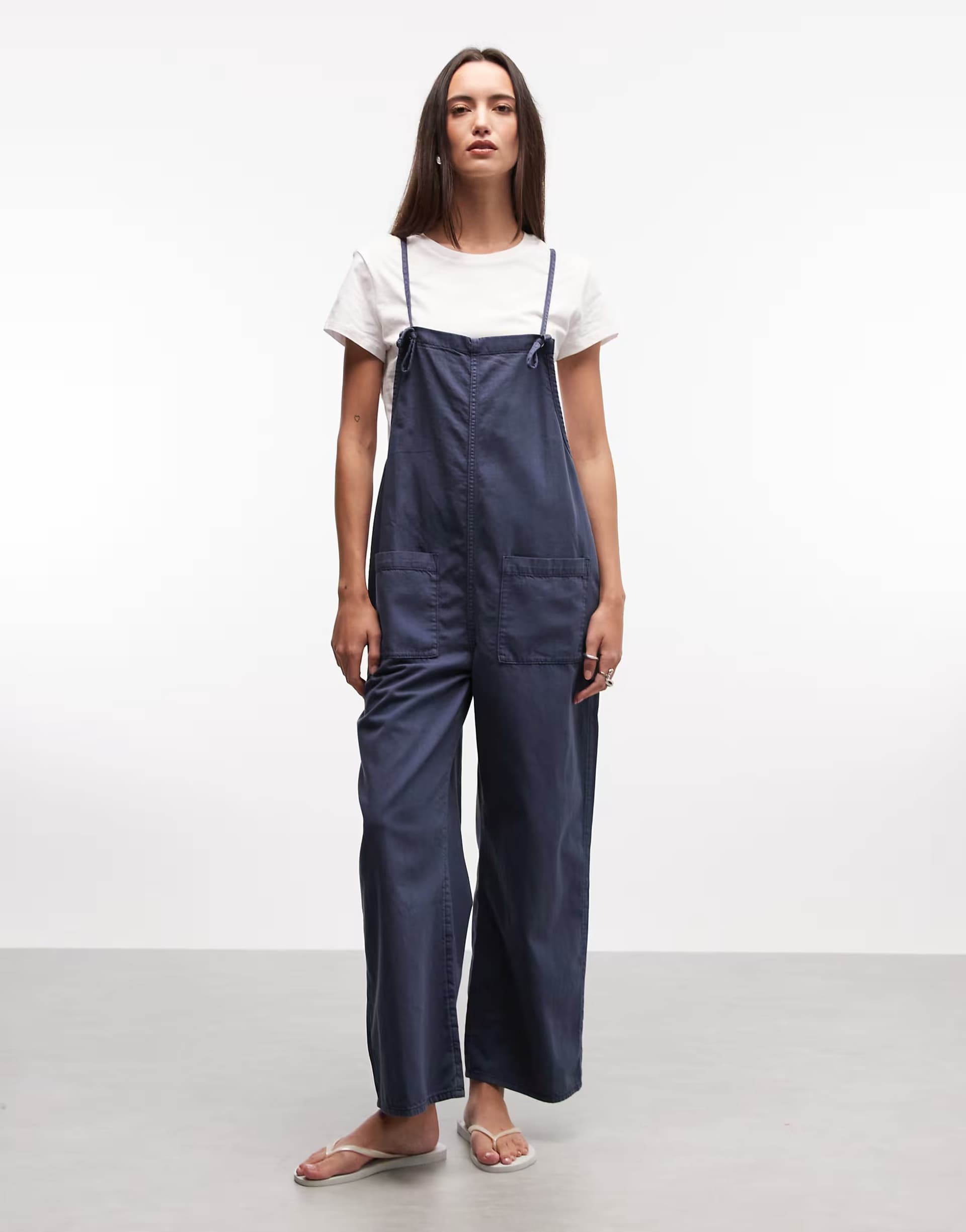 ASOS Monki cotton twill adjustable wide leg jumpsuit in blue wash