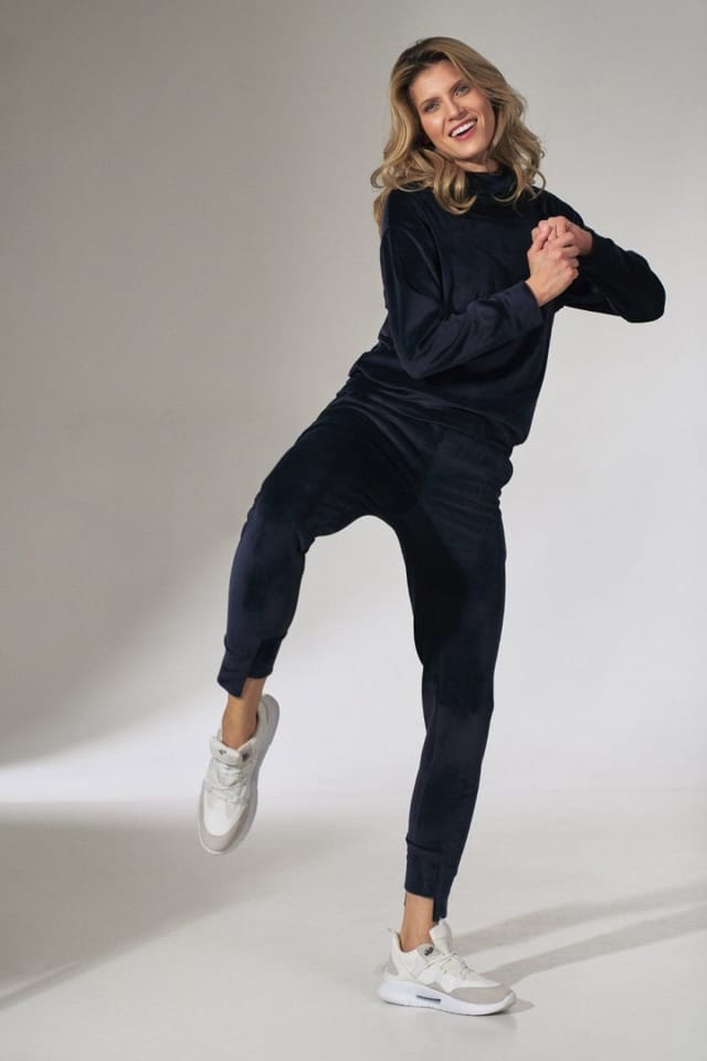 Love Lace Love Lace Women's Velour Sweatpants Drawstring Pockets Tapered Hem in Blue - 2