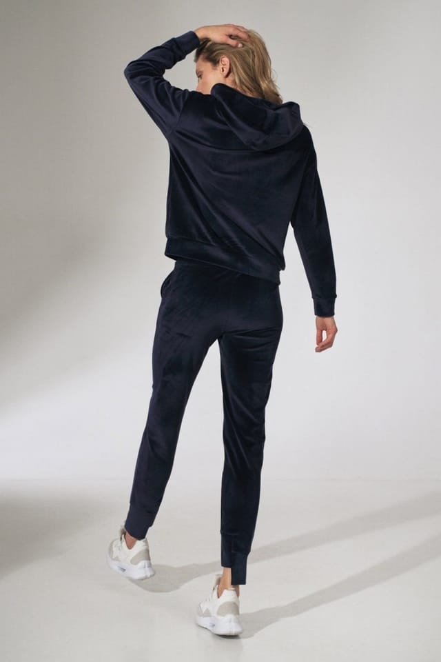 Love Lace Love Lace Women's Velour Sweatpants Drawstring Pockets Tapered Hem in Blue - 3